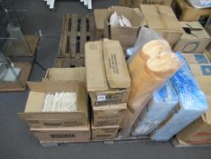 Plastic take away containers, knives and forks etc. to pallet