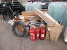 4 x boxes of Assorted Cable, Qty of Flue Extension, 3 x Fire Extinguishers etc