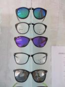 12 x pairs of centre style display spectacles with magnetic tinted lens covers