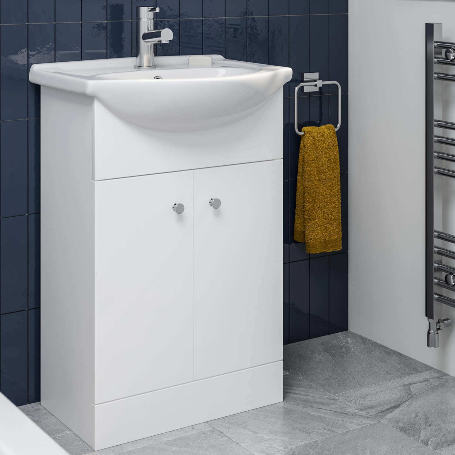 PALLET TO CONTAIN 8 X BRAND NEW BOXED 550mm Quartz Basin Sink Vanity Unit Floor Standing White. - Image 2 of 3