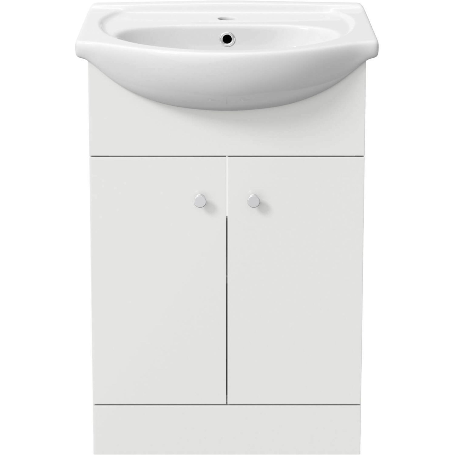 PALLET TO CONTAIN 8 X BRAND NEW BOXED 550mm Quartz Basin Sink Vanity Unit Floor Standing White. - Image 3 of 3