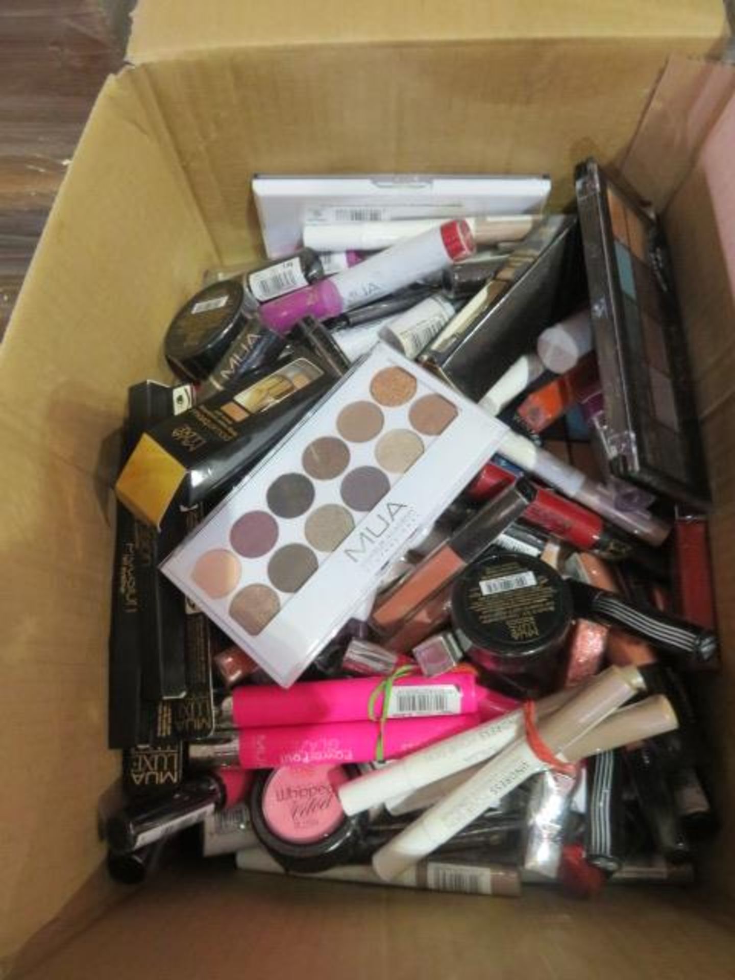 Circa. 200 items of various new make up acadamy make up to include: lipstick, power brow long wear