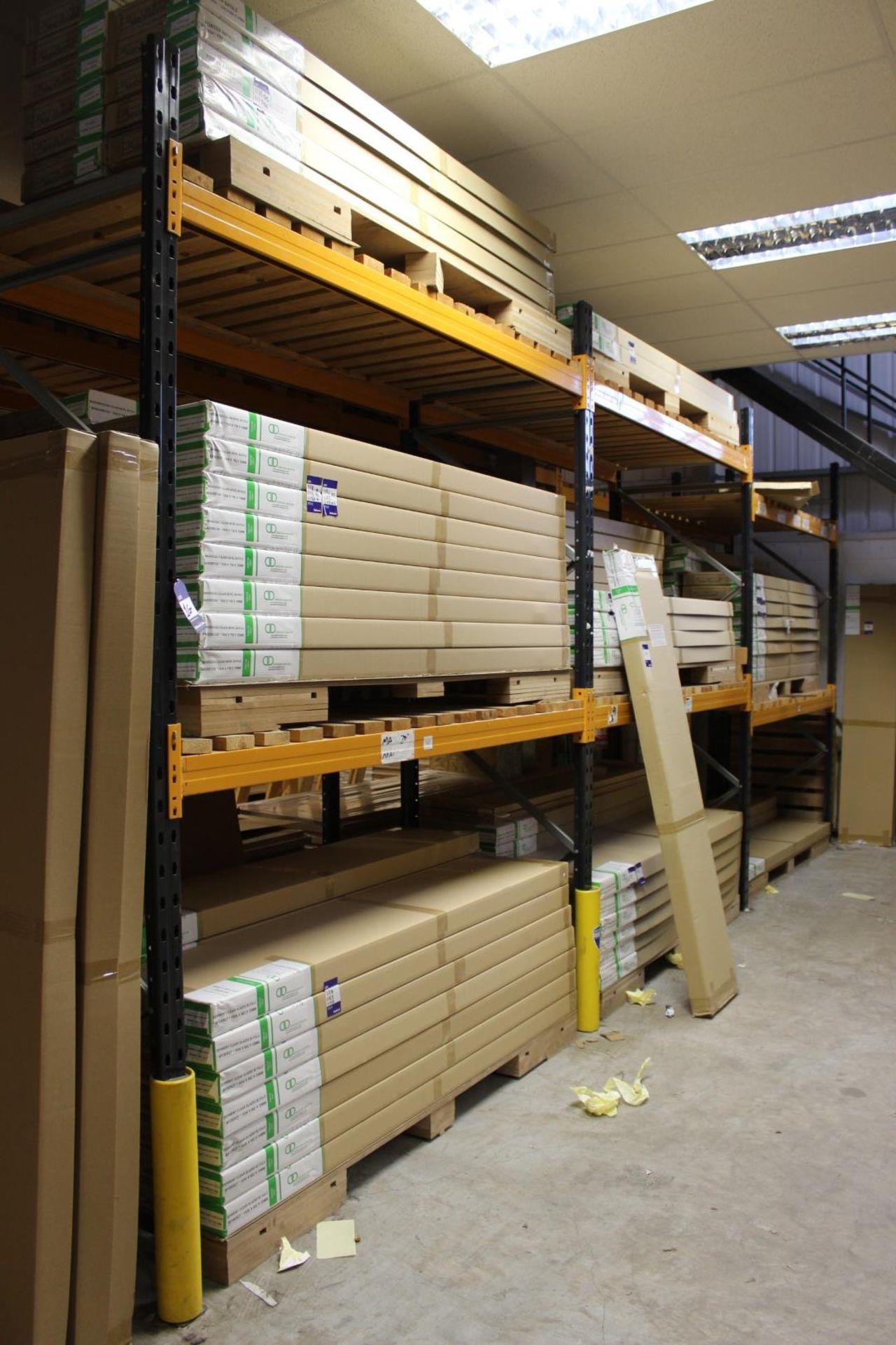 3 x Bays of Link 51M pallet racking, comprising 4 x 3m uprights, 12 x 2.4m cross beams, wooden