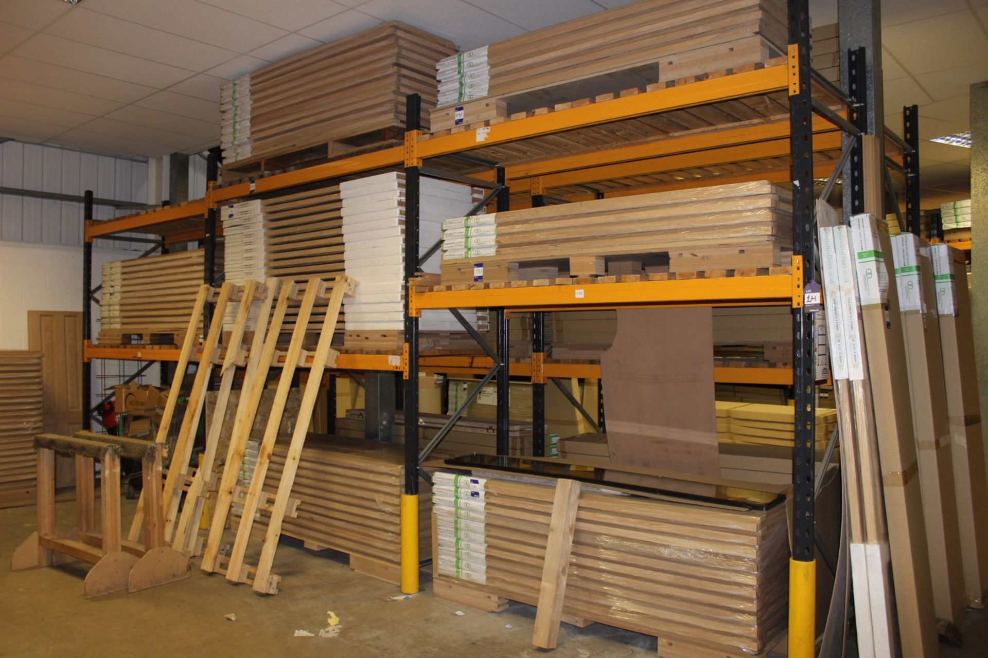 6 x Bays of Link 51M pallet racking, comprising 8 x 3m uprights, 24 x 2.4m cross beams, wooden