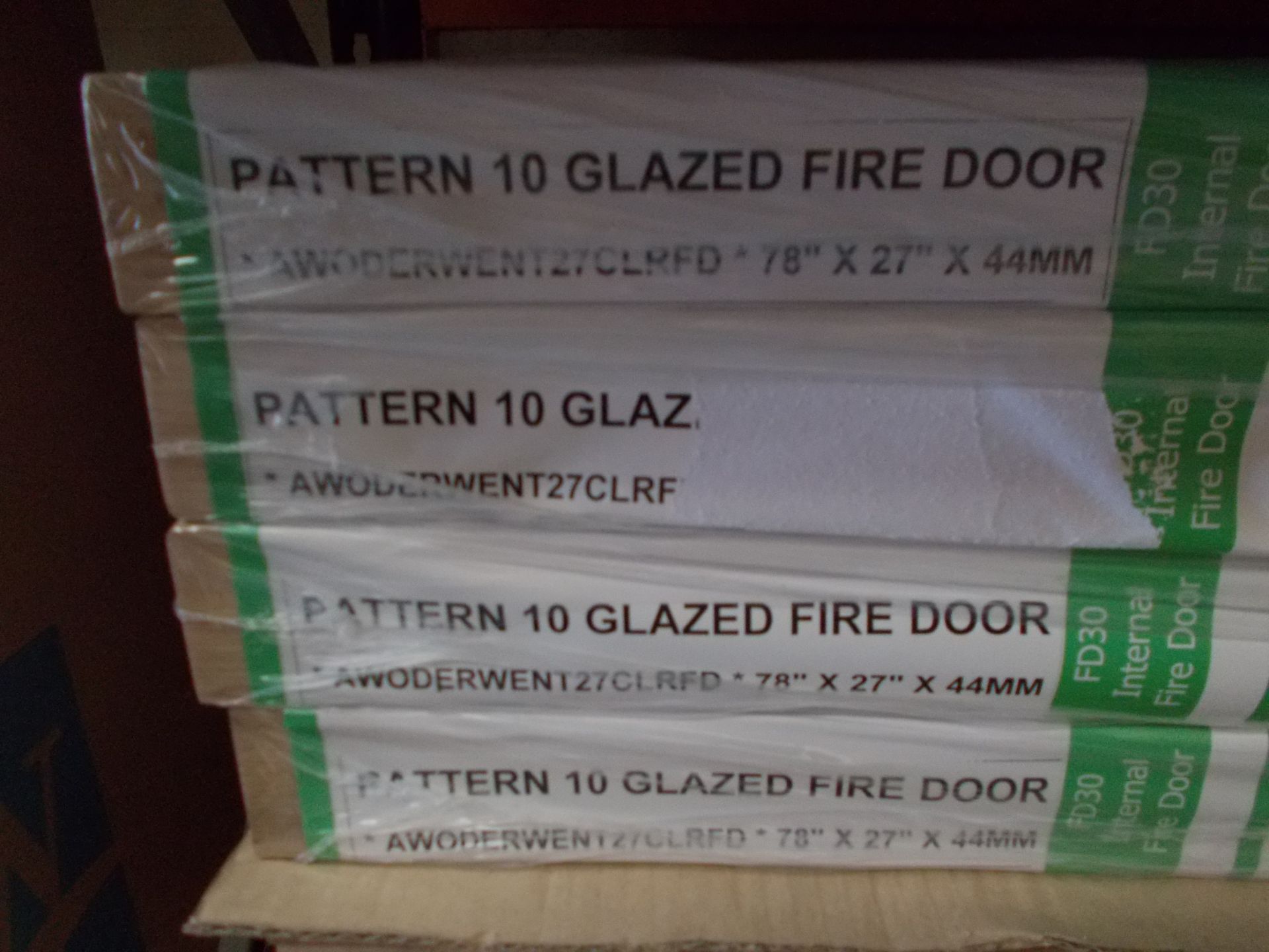 4 x Pattern 10 Glazed Fire Door AWODERWENT27CLRF, 78”x27”x44mm - Image 3 of 3