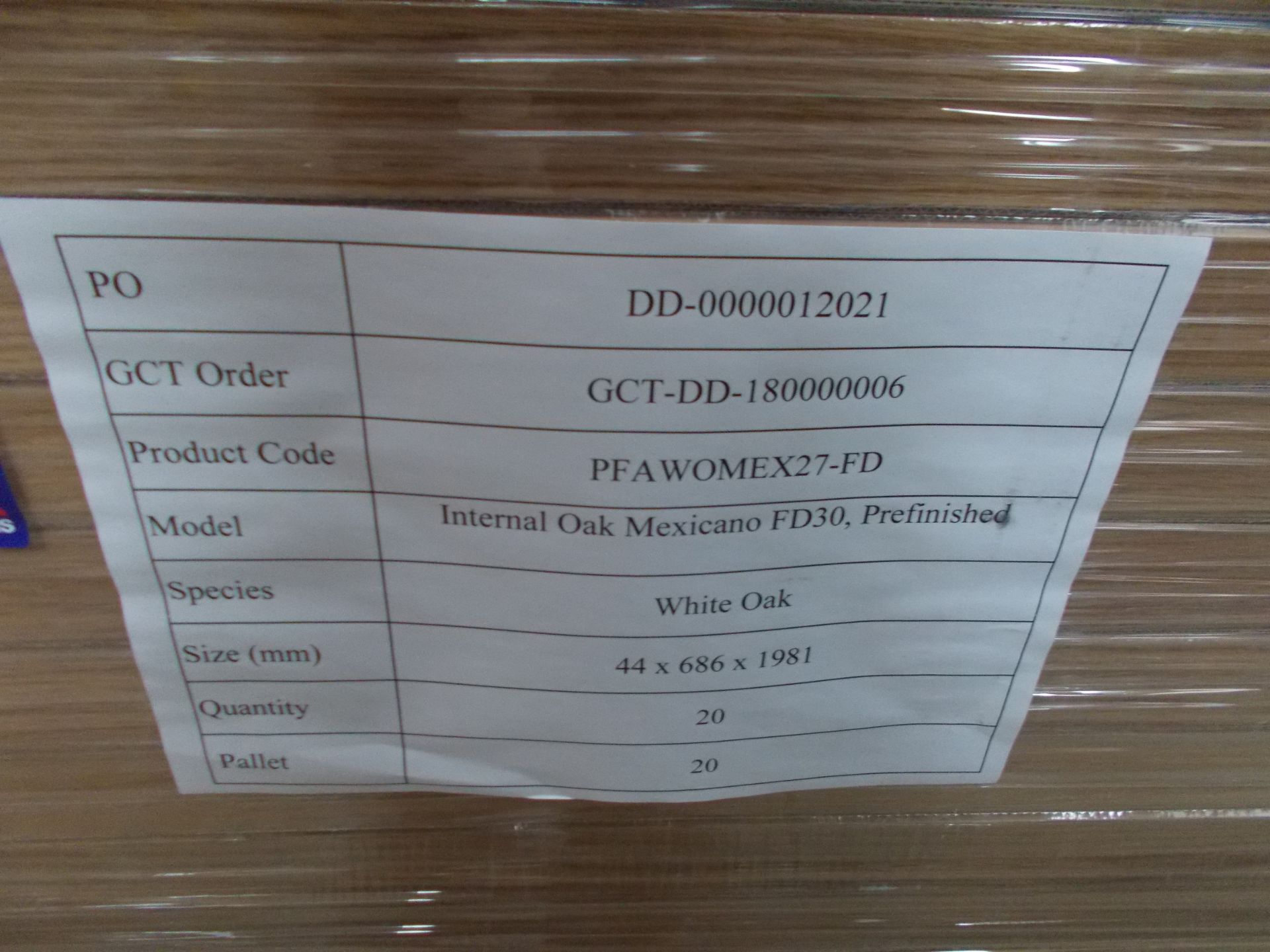 20 x Internal Oak Mexicano FD30 Pre finished Internal Fire Door PFAWOMAX27FD, 44x686x1981mm to Pre - Image 3 of 3