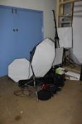 Assortment of photography equipment, including Dorsch-7 studio lighting stand, Professional camera