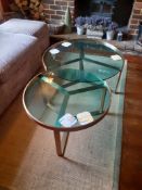 Graduated pair of brass framed low tables, glass t