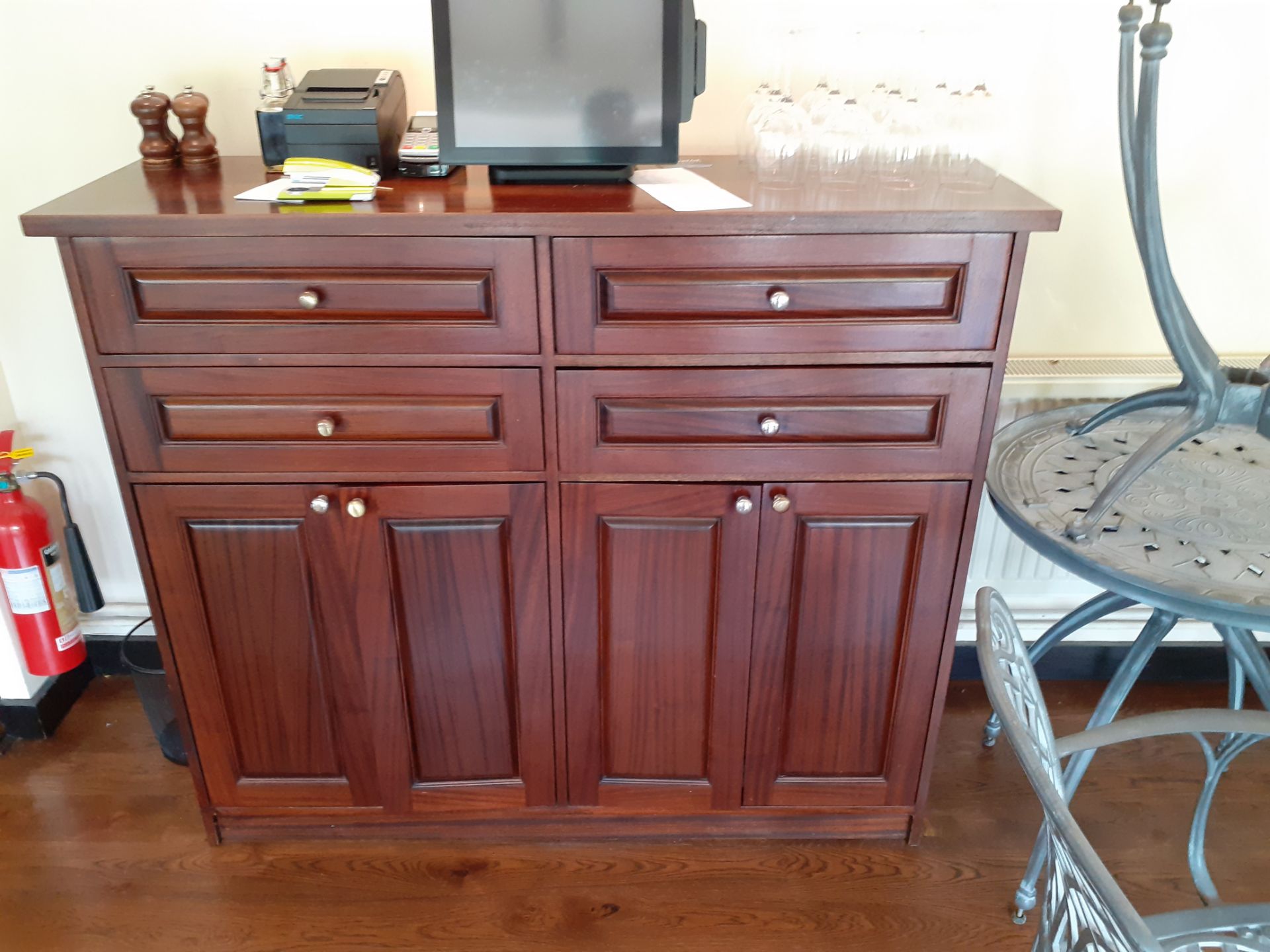 Hardwood service station 4-drawers over 4-doors &