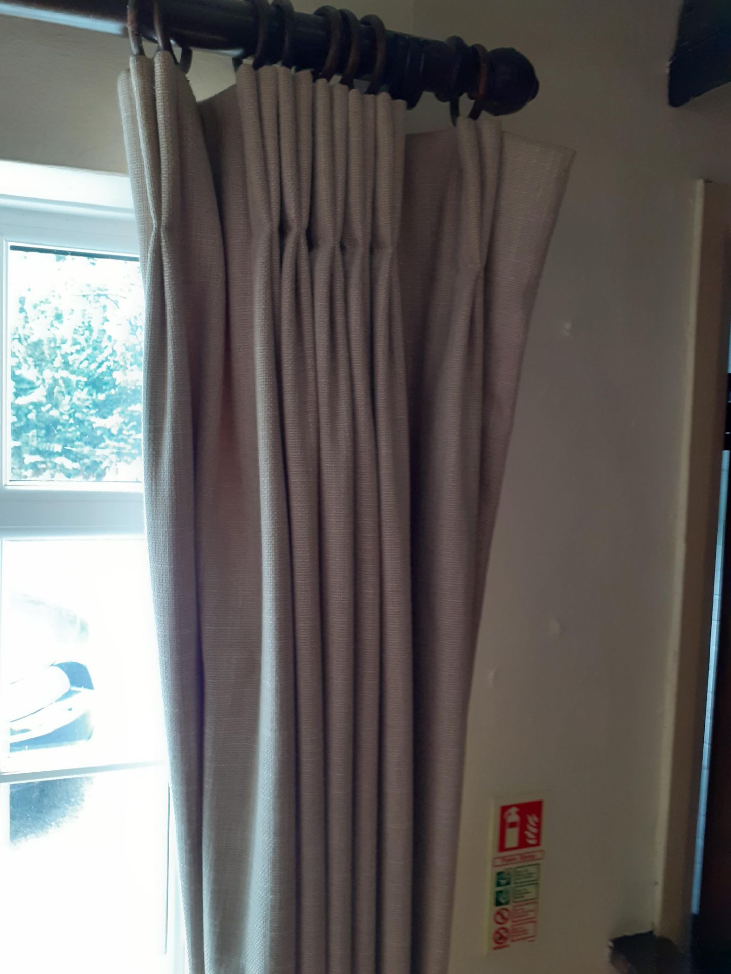 2 Wooden curtain poles with 2 pairs of heavy lined - Image 5 of 6