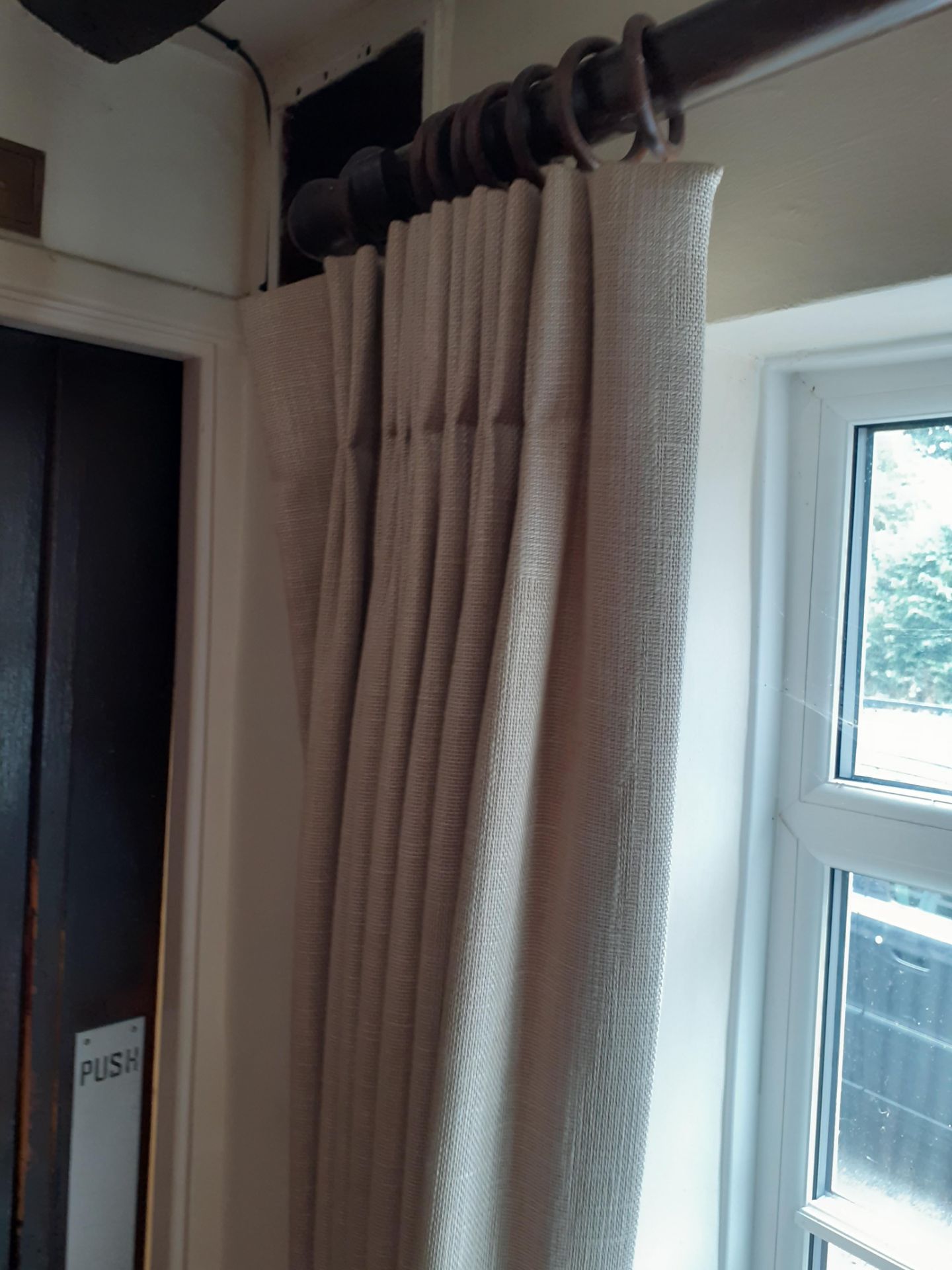 2 Wooden curtain poles with 2 pairs of heavy lined - Image 6 of 6