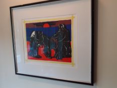 Framed lithograph 'The Red Sun' 70/100 by Josef He