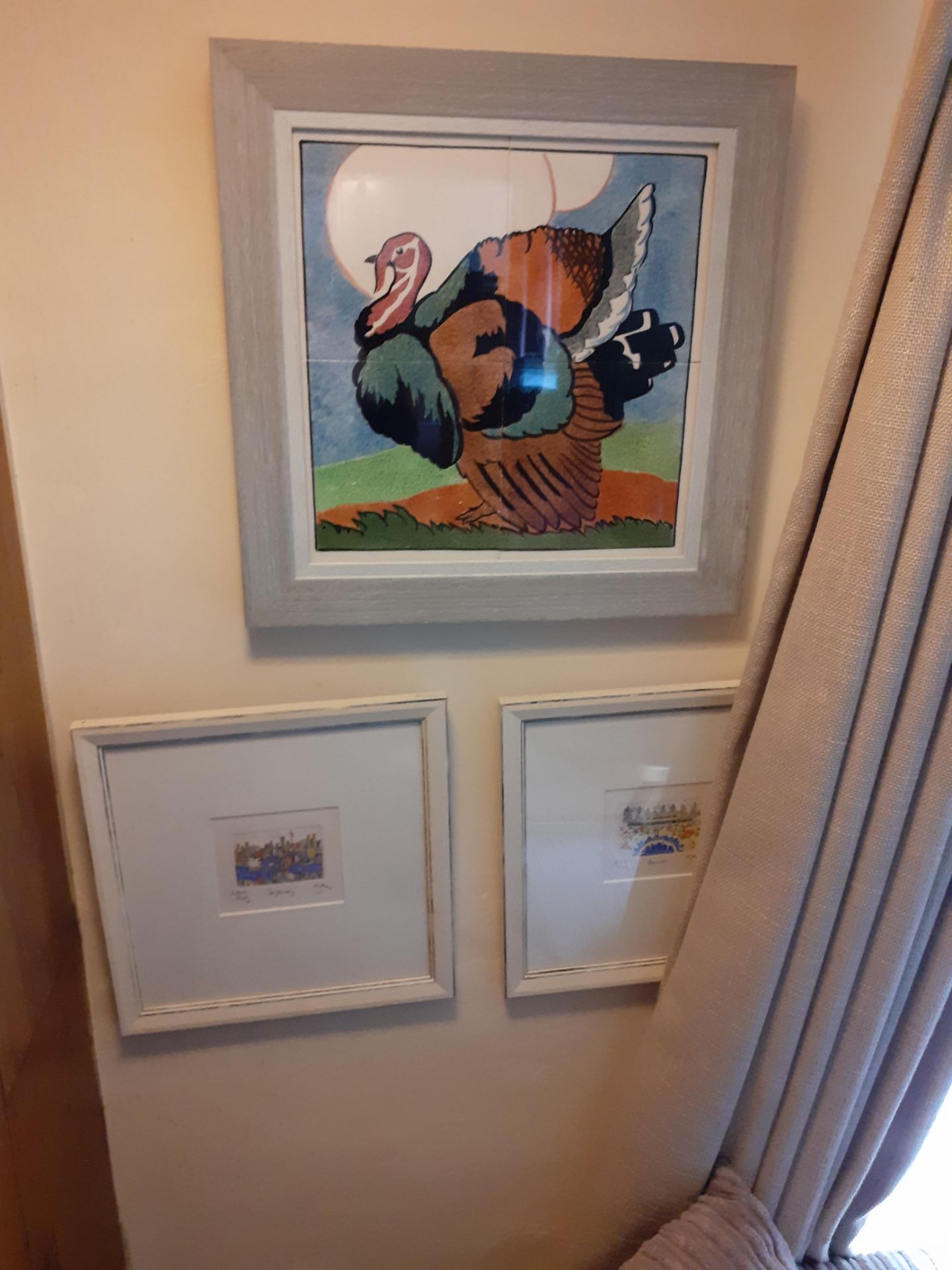 3 Framed watercolours. 2 framed prints & framed tu - Image 2 of 4