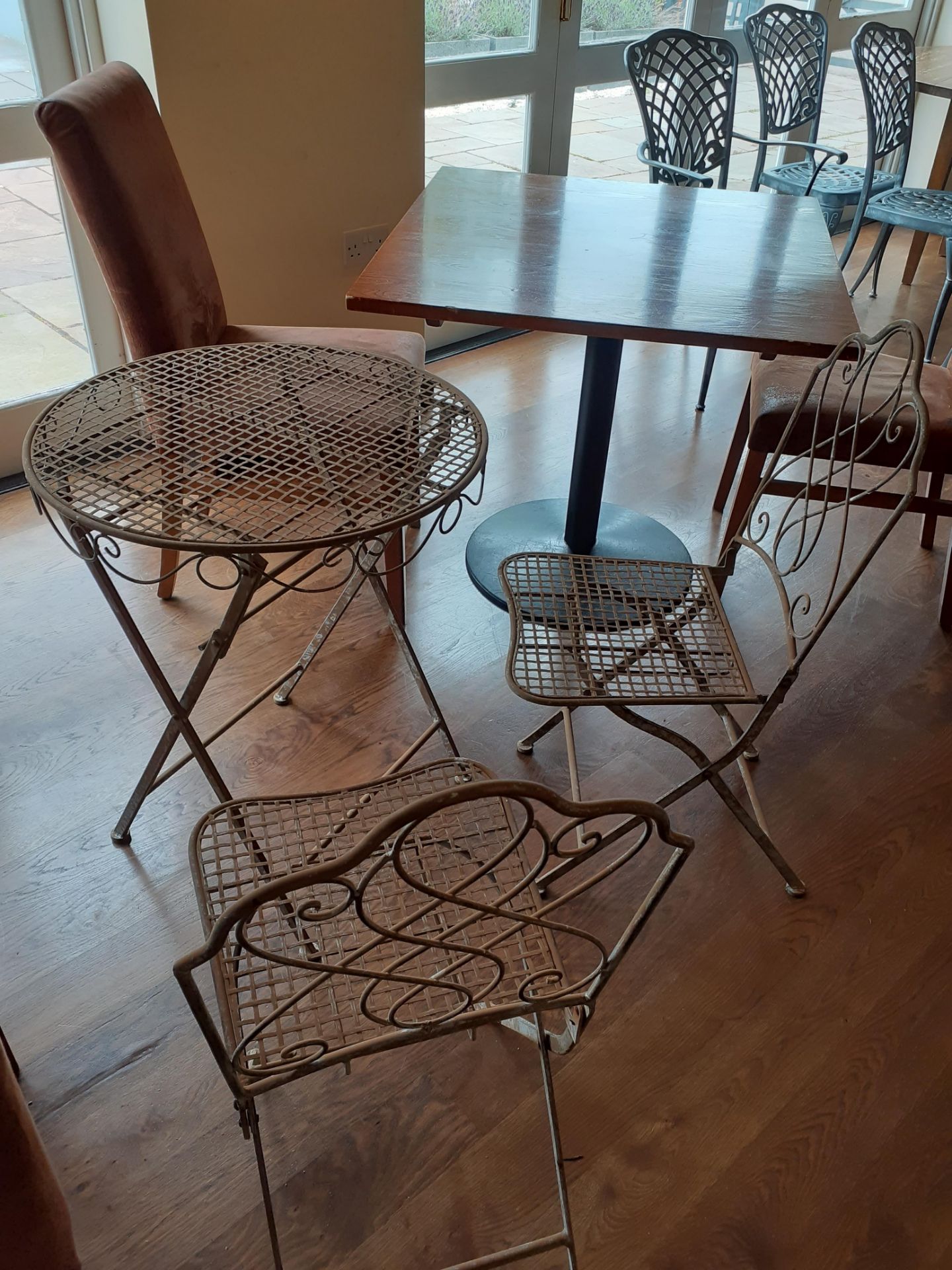 Wire folding table & 2 matching chairs