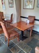 2 Oak topped pedestal dining table with 4 suede ef