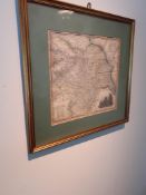 Framed antique map of Yorkshire & David Hockney pr