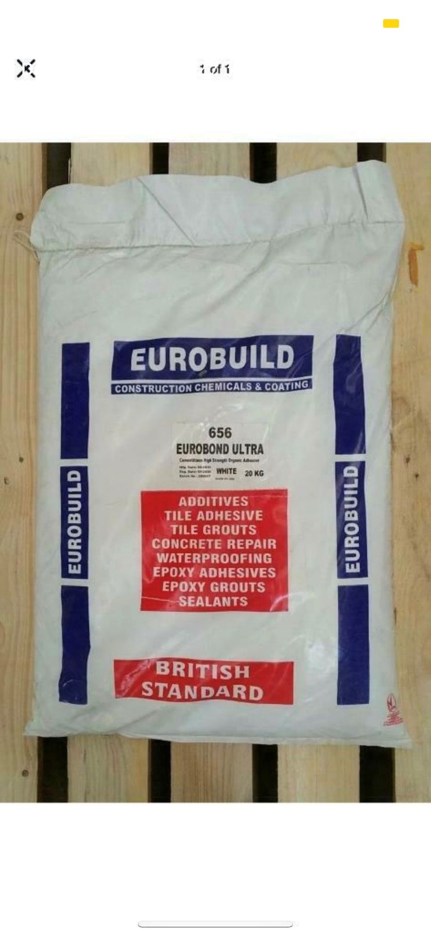 Eurobuild 656 Eurobond Ultra White 20KG, Cematious High strength Organic Tile Adhesive, to pallet,