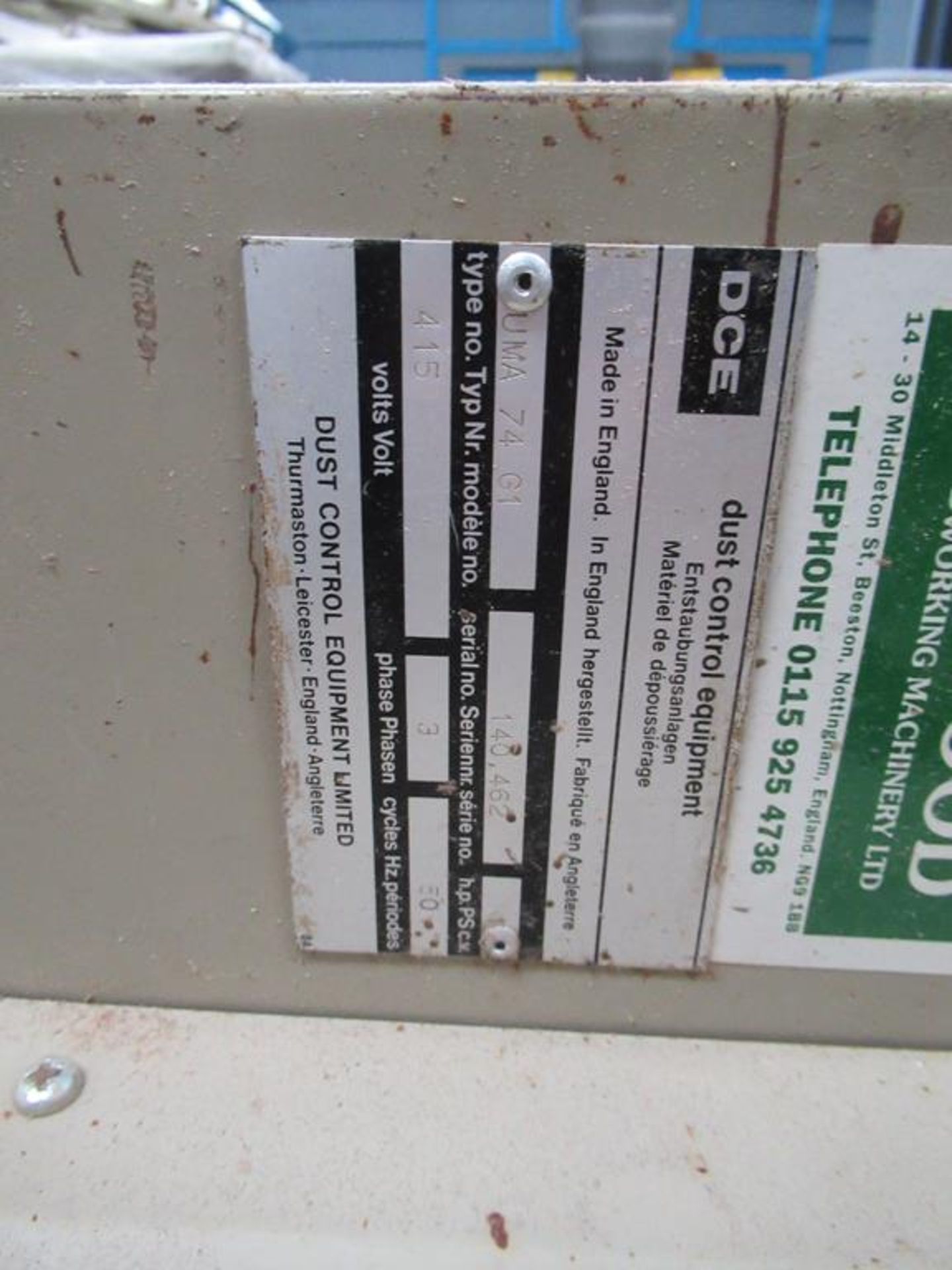 DCE UMA74-91 Serial 140-462 single bag fine dust cabinet 3 phase - Image 2 of 4