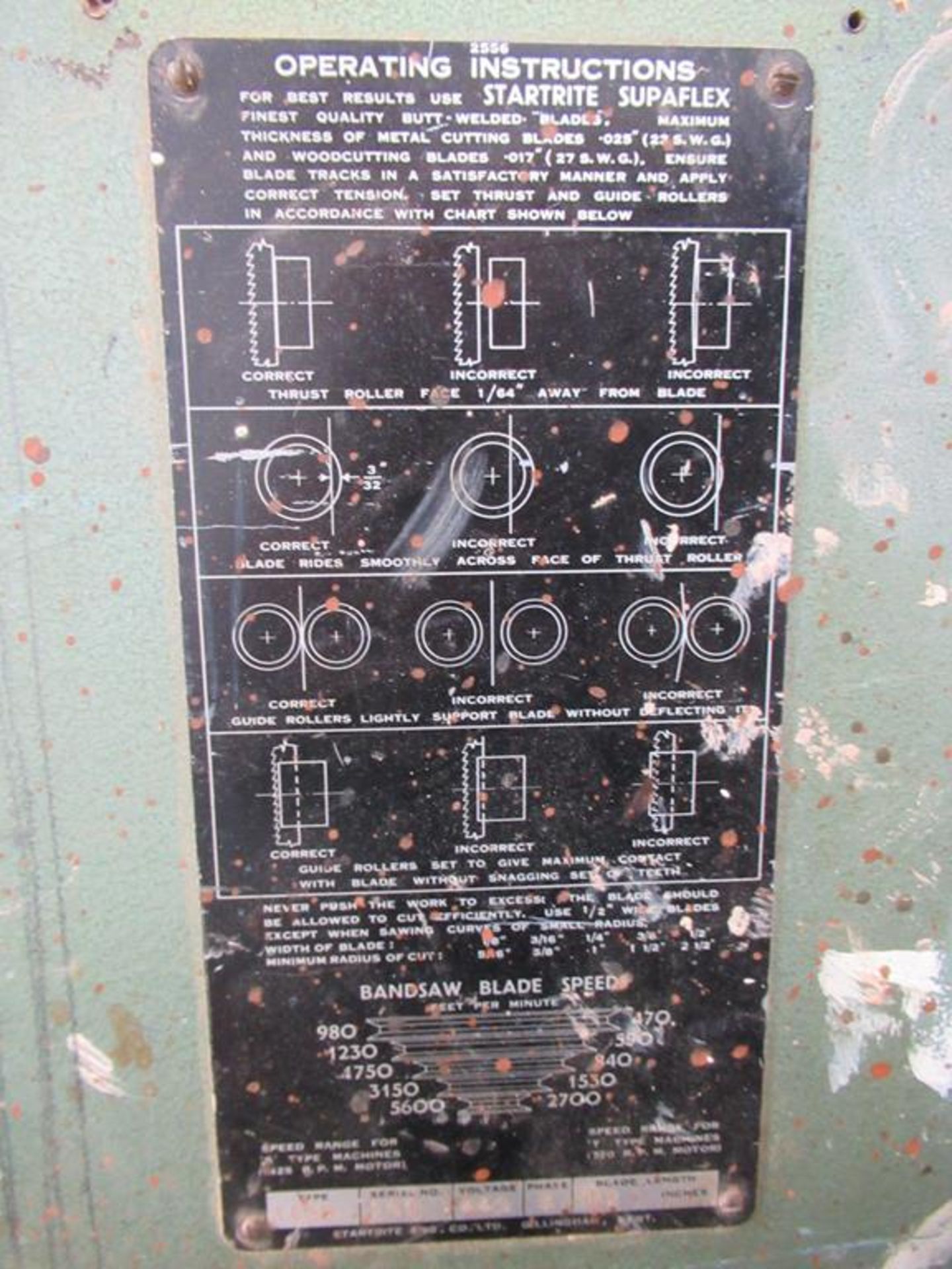 Startrite 14-5-5 Vertical Band Saw Serial 181 3 phase - Image 3 of 3