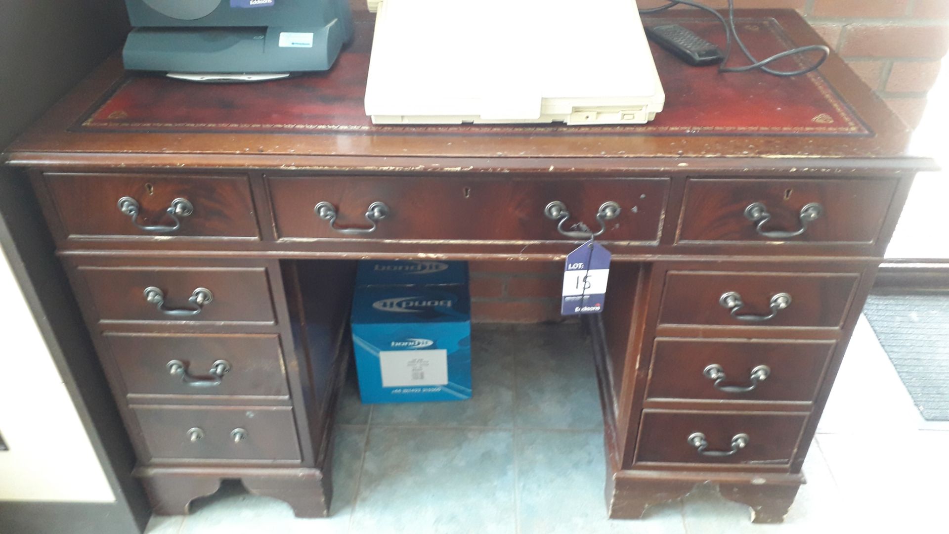 Contents of office to include Antique Style Twin Pedestal Desk, 3 x Steel 4 Drawer Filing - Image 2 of 6