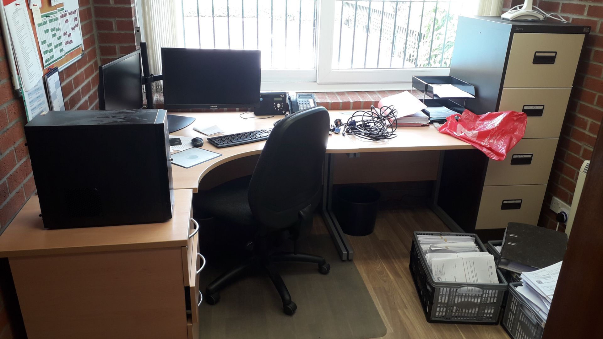 Contents of office to include Frectal PC (Hard Drive Removed) with 2 x Philips 243v Monitors, - Image 2 of 5