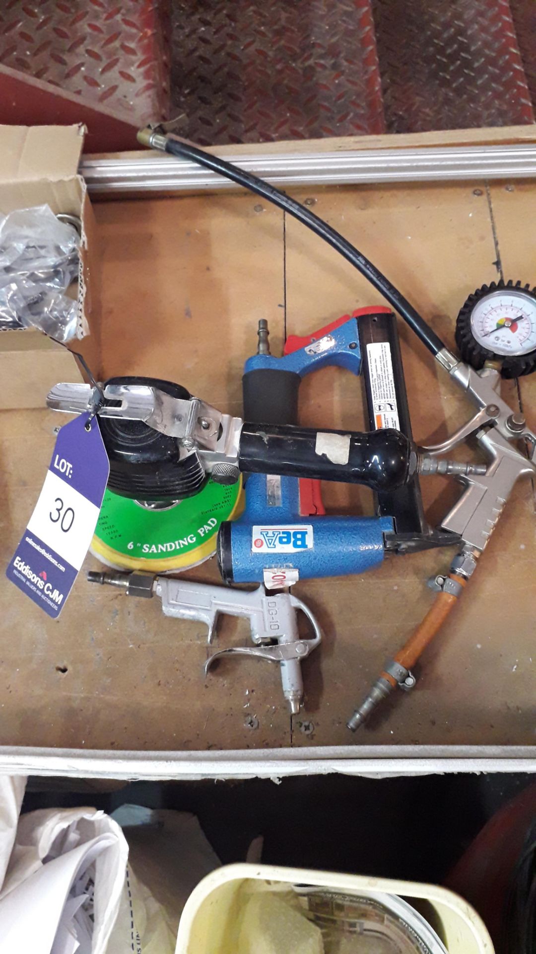 Air Driven Rotary Sander, Staple Gun & Tyre Pressure Attachment