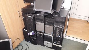 9 x Various Computers (Hard Drives Removed) with 4 x Various Monitors