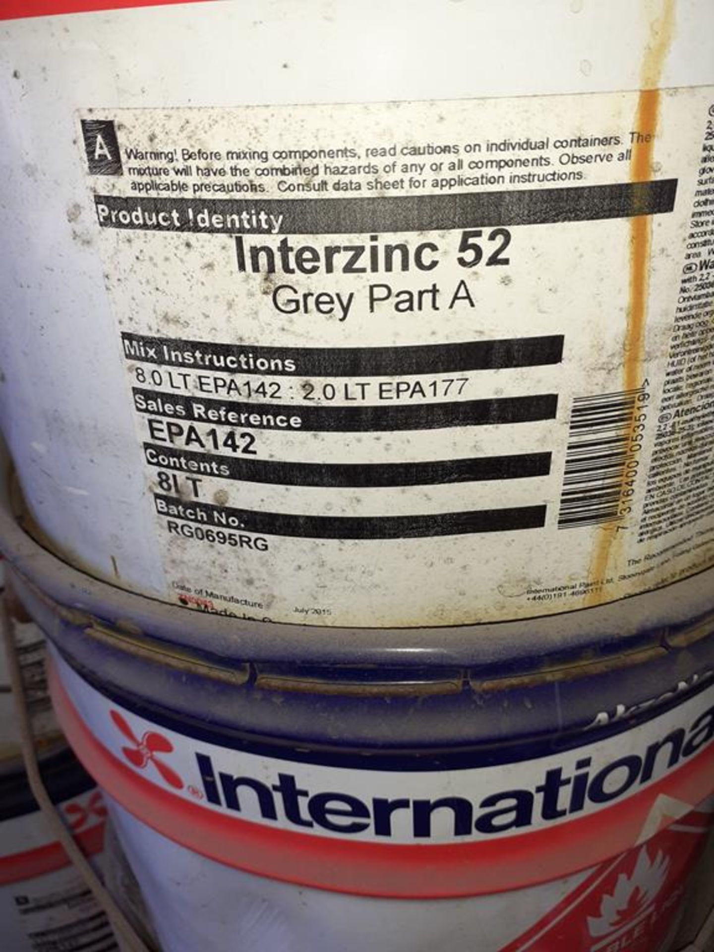 18 x 8 litre International Interzinc 52 grey Pat A and 8 x 5 litre Intergard 475HS Part B, 8 x 8 lit - Image 4 of 4
