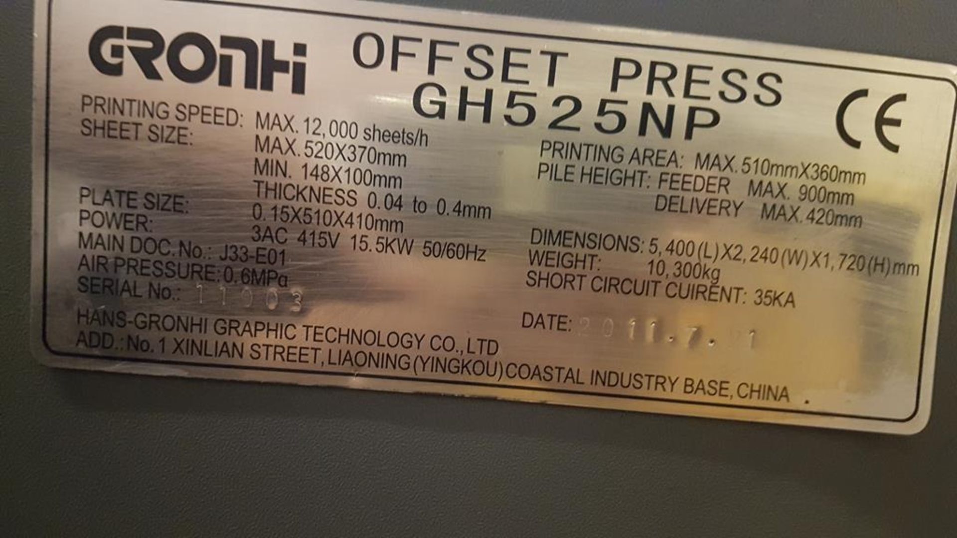 Hans Gronhi GH525 NP 5 Colour Printer - Image 6 of 14