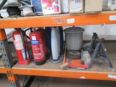 3 x fire extingueshers, heater, grinding discs, cutting blades, axel stands