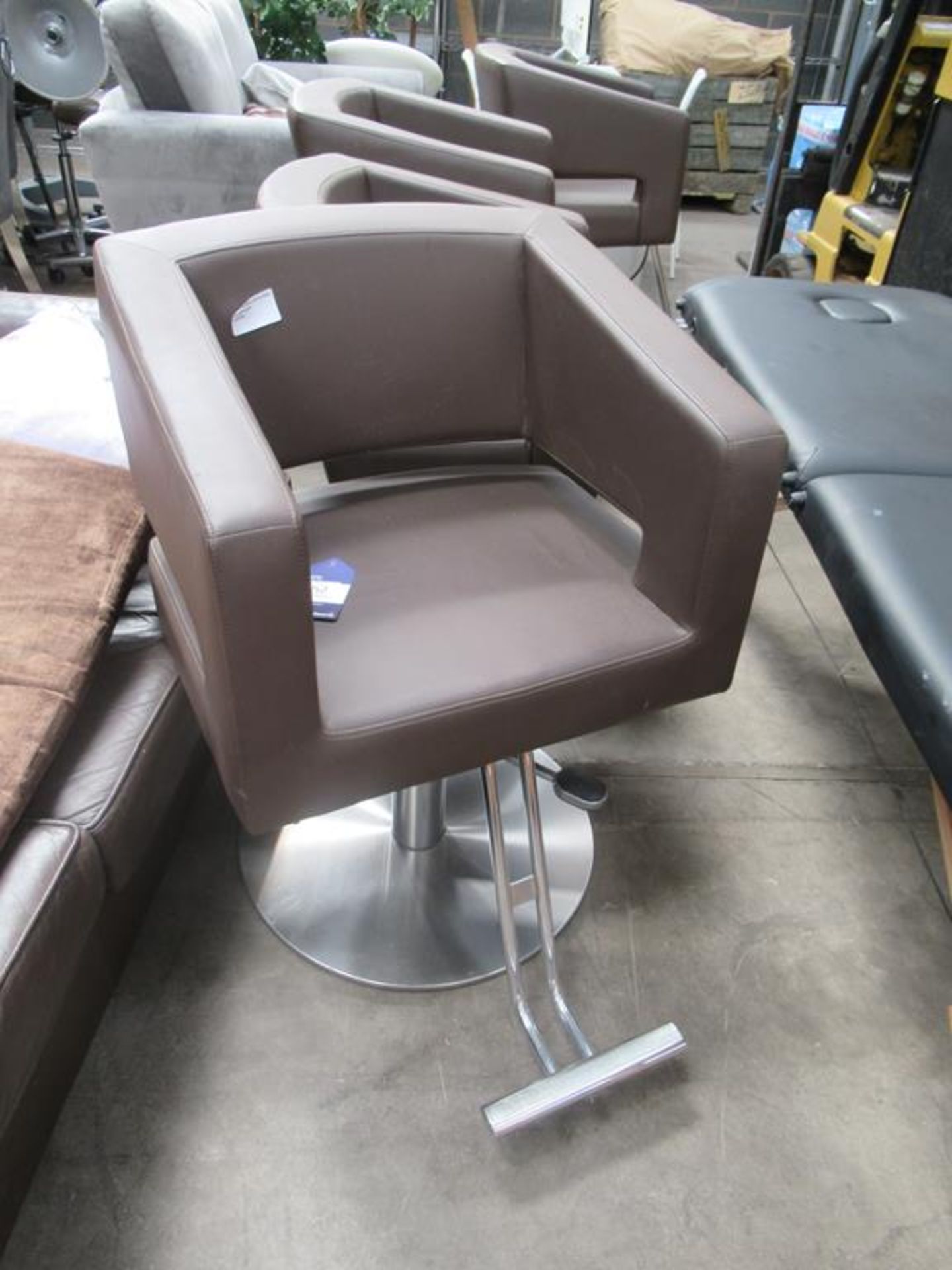 6 x brown leather effect salon chairs