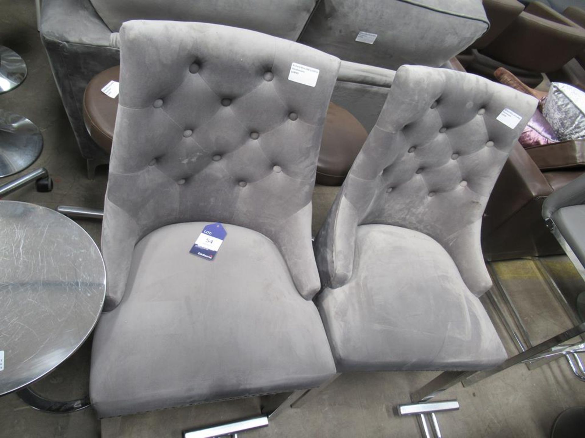 A pair of grey and chrome chairs with table - Image 2 of 3