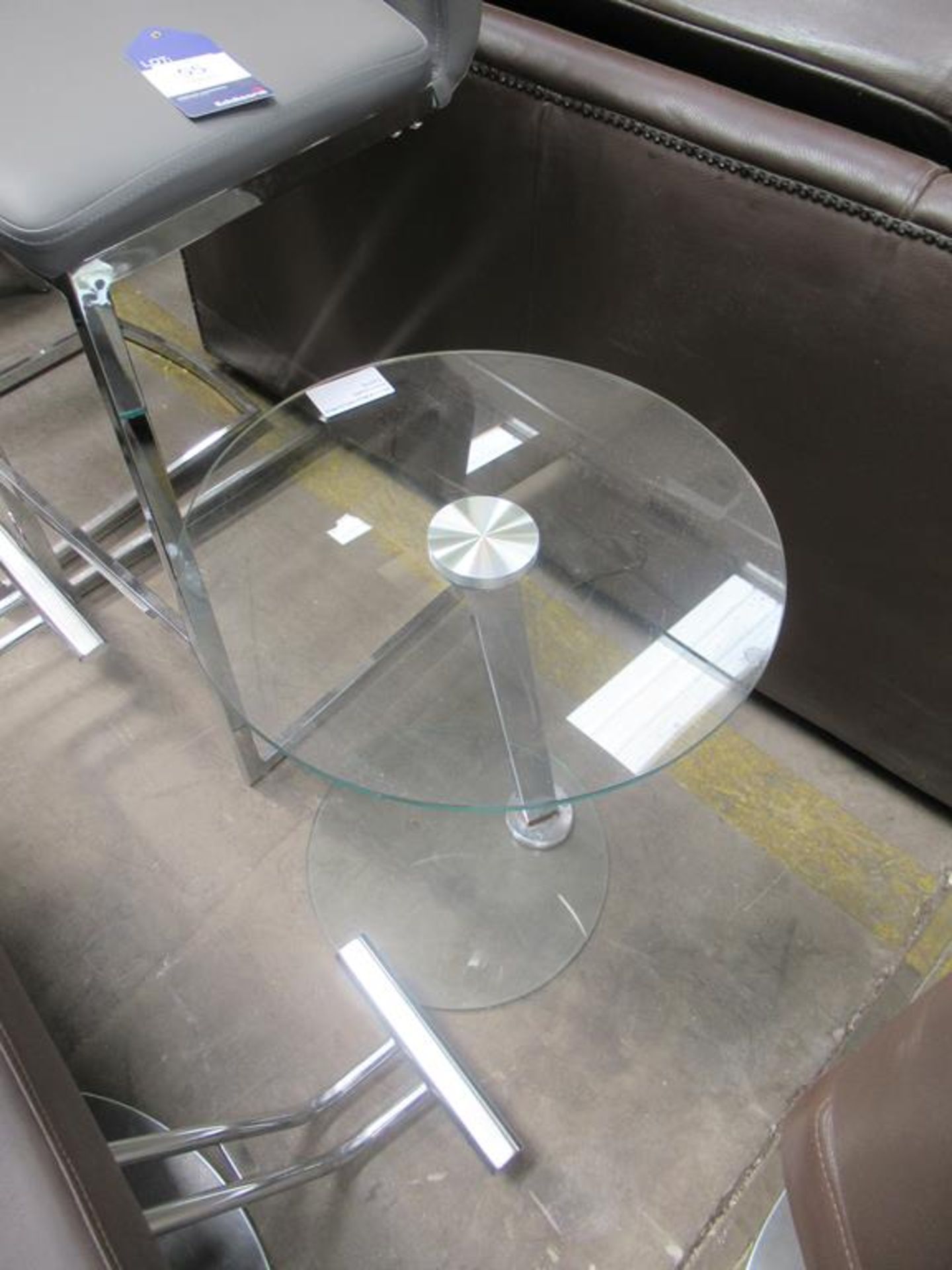 A pair of grey stools with glass table - Image 2 of 3