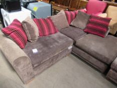 Brown corner sofa with scatter cushions