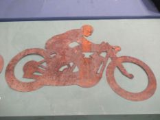 2 x Metal Motorbike and Rider Signs/Stencils