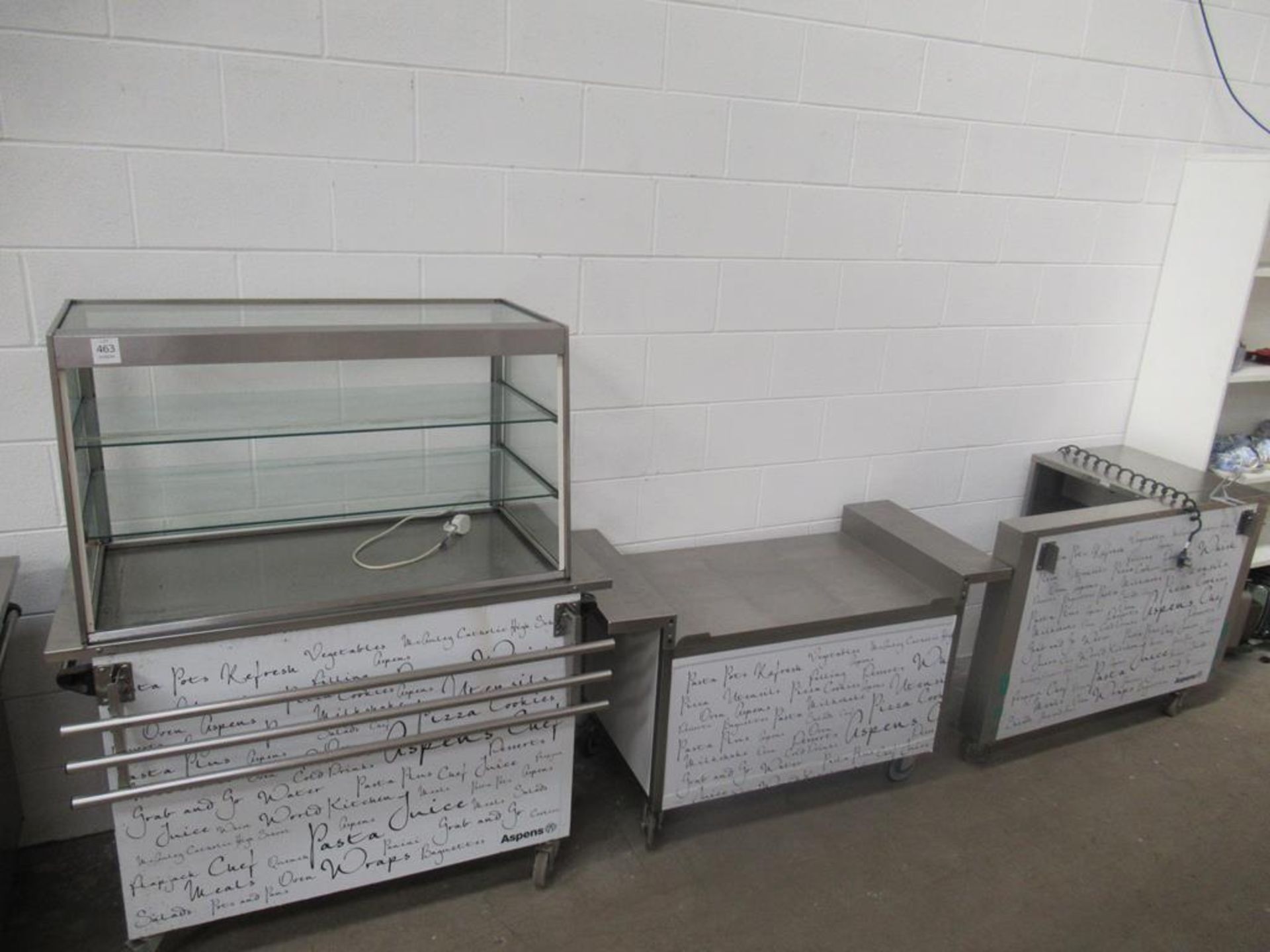 A mobile three piece servery including heated display
