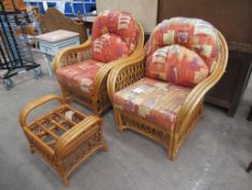 Two wicker chairs and table