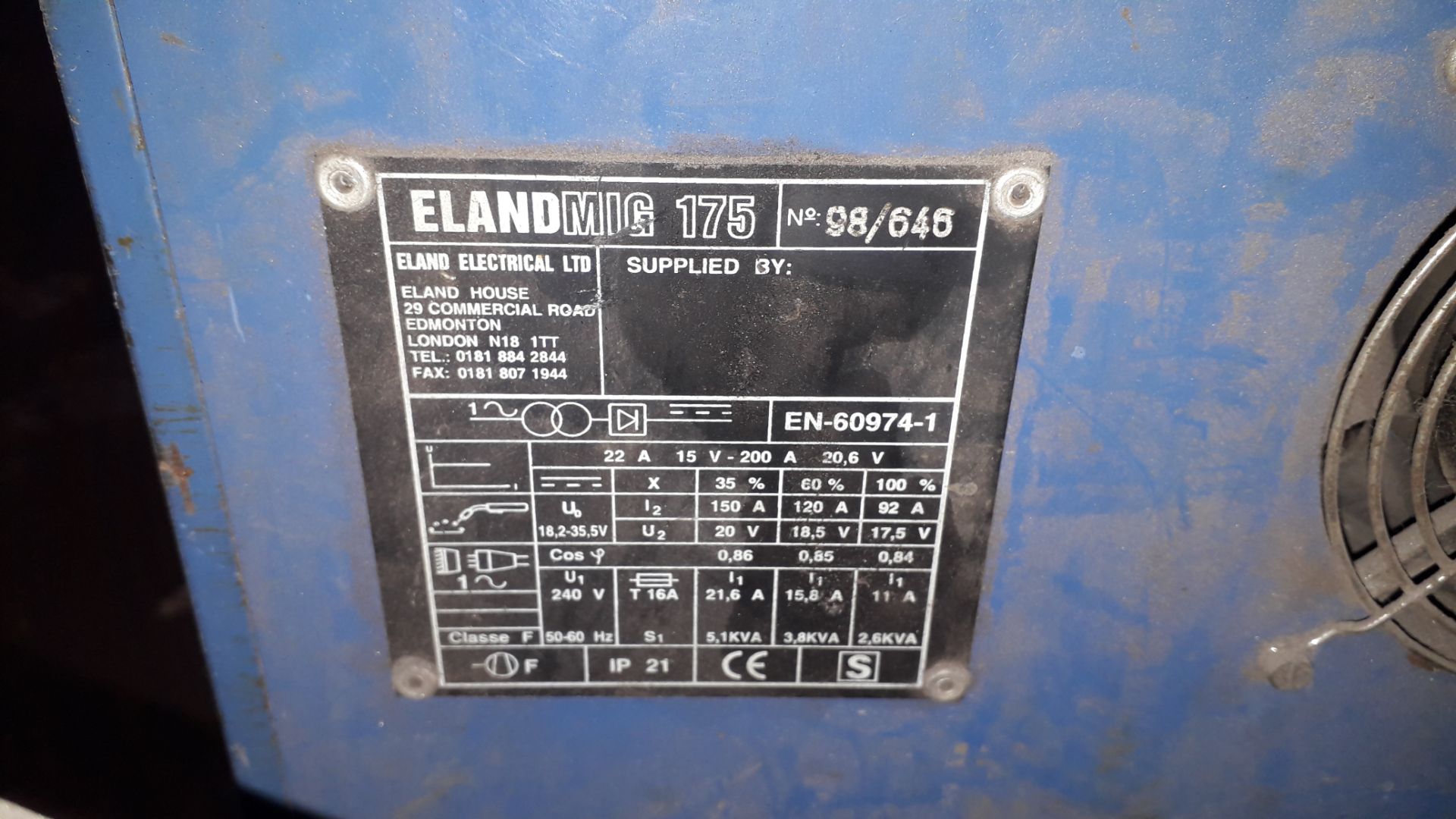 Eland Mig 175 Mig Welding Set Serial Number 98/646 - Image 3 of 3