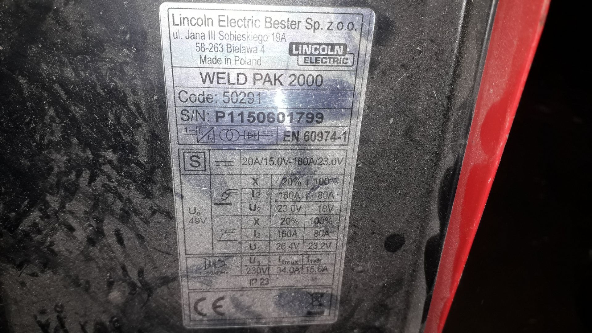 Lincoln Weld Pack 2000 Arc Welder Serial Number P1150601799 240v - Bild 4 aus 4