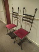 2 welded steel decorative upholstered high backed chairs
