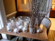 Assorted Glass and Plastic Vases with Candles