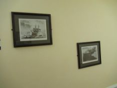 16 various boating/sailing/fishing related framed prints in corridor