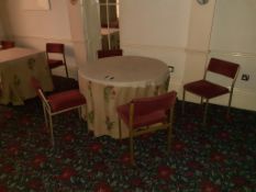 2 loose topped dining room tables with 8 metal framed upholstered dining room chairs