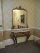 Ornate marble topped console table with matching wall mounted mirror