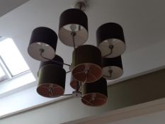 Contemporary 9 shade suspended Ceiling Light fitting (6 grey and 3 green fabric shades)