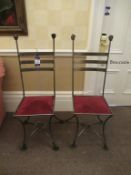 2 welded steel decorative upholstered high backed chairs