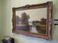 3 various framed oil on canvas paintings depicting country scenes