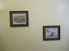 20 various framed black and white boat/ship themed pictures in corridor