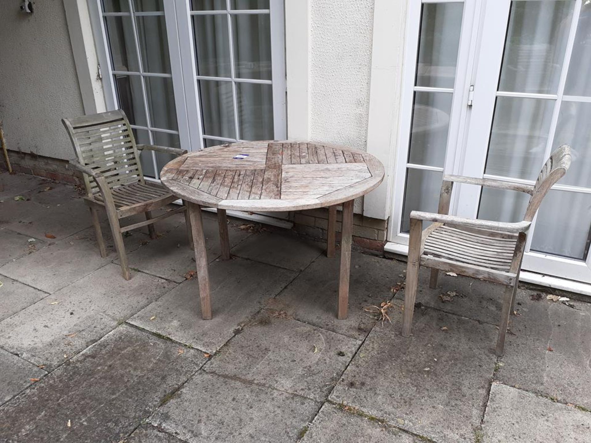 Round Wooden Outdoor/Garden tables with 2 x wooden garden chairs