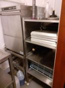 Hobart Ecomax 502-14 YOM 2014, S/N 86711920 Industrial Dishwasher and Stainless Steel 4 tier Shelvin